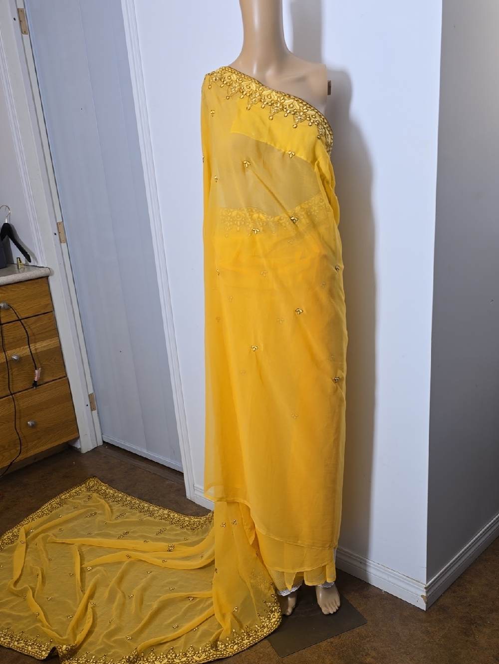 Yellow & Gold Embellished Saree - 508cm